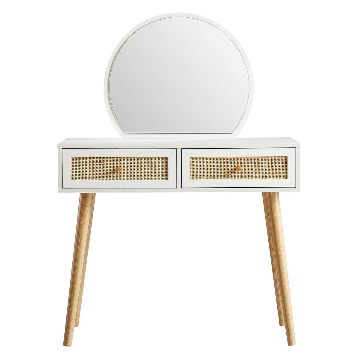 Compact Rattan Dressing Table Frances Woven Rattan Dressing Table with Mirror, White | daals