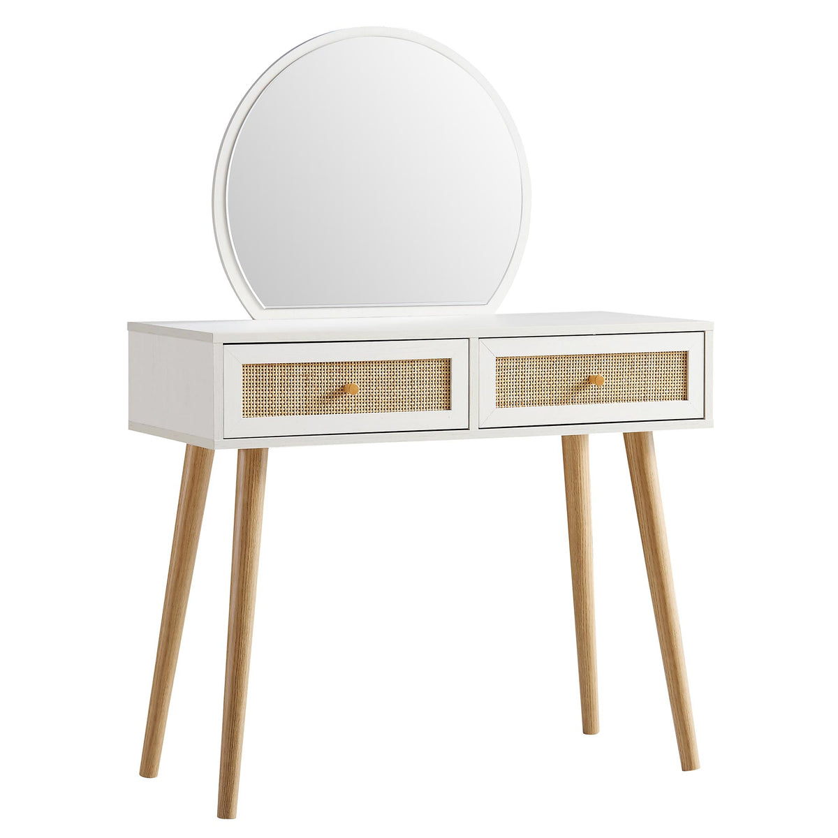 Compact Rattan Dressing Table Frances Woven Rattan Dressing Table with Mirror, White | daals