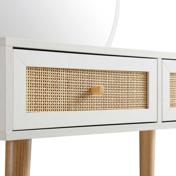 Frances Woven Rattan Dressing Table with Mirror, White