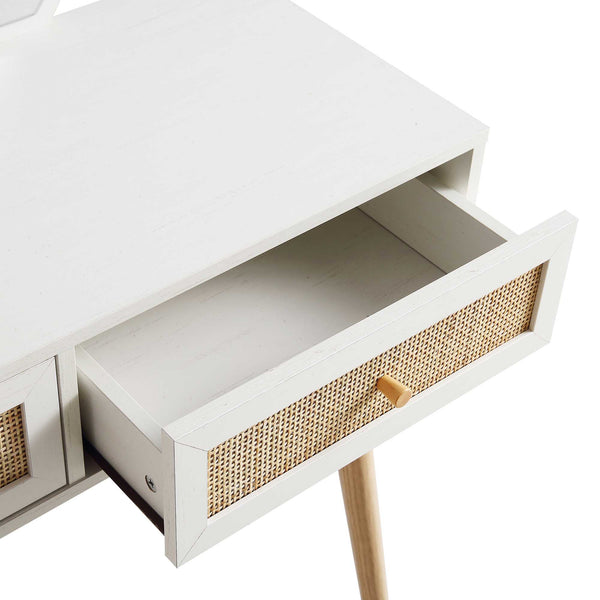 Frances Woven Rattan Dressing Table with Mirror, White