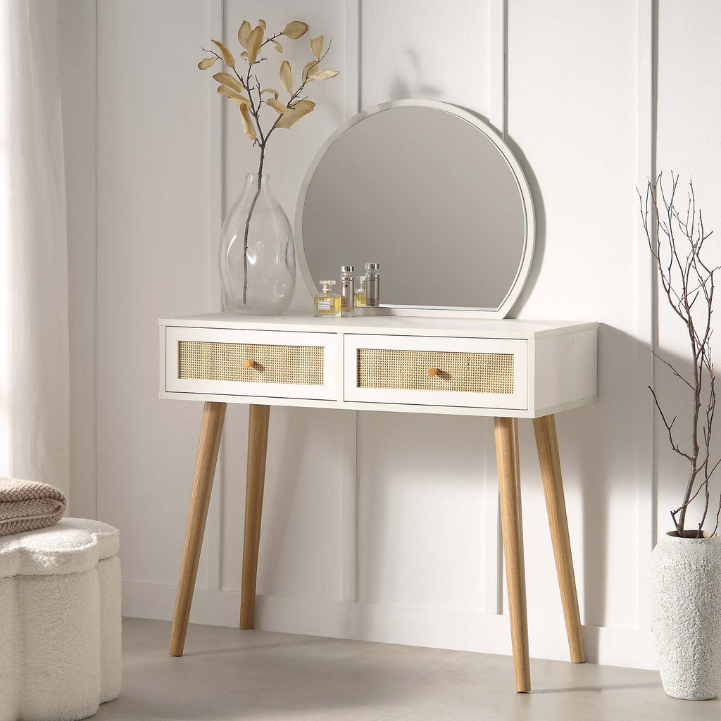 Frances Woven Rattan Dressing Table with Mirror, White | daals
