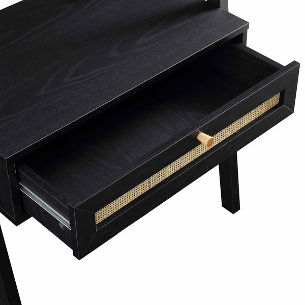 Frances Woven Rattan Standing Dressing Table with Mirror, Black