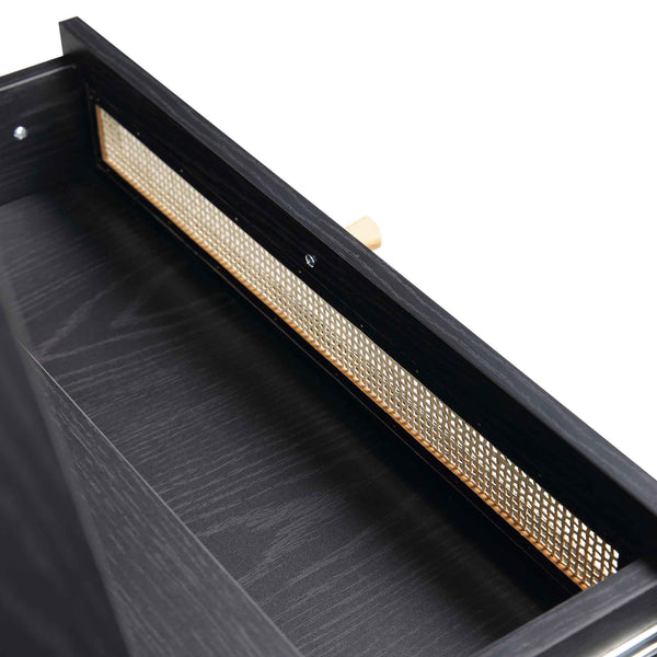 Frances Woven Rattan Standing Dressing Table with Mirror, Black