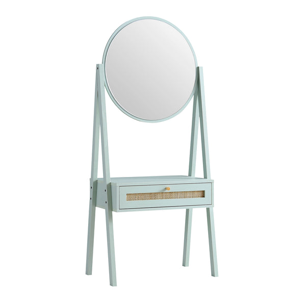 Frances Woven Rattan Standing Dressing Table with Mirror, Mint