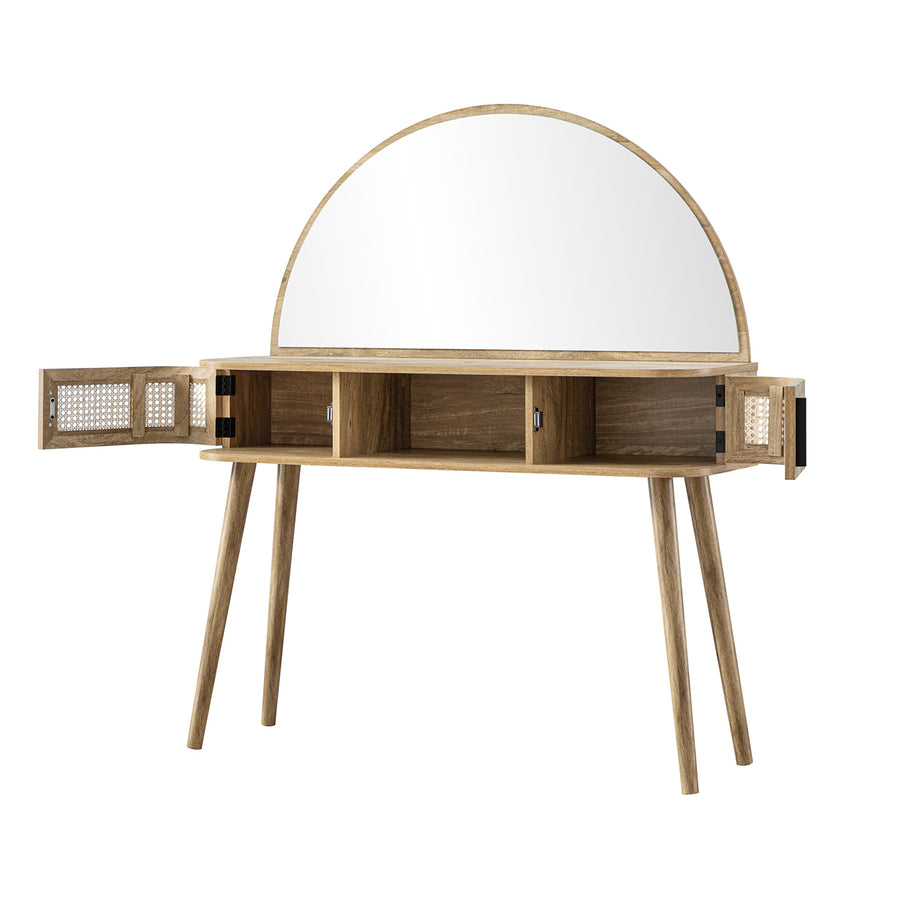 Izzy Curved Rattan Dressing Table, Natural
