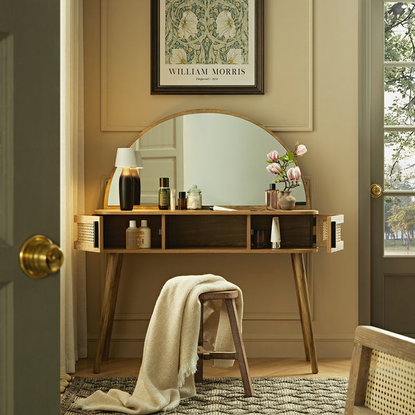 Izzy Curved Rattan Dressing Table, Natural