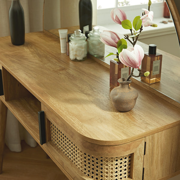Izzy Curved Rattan Dressing Table, Natural