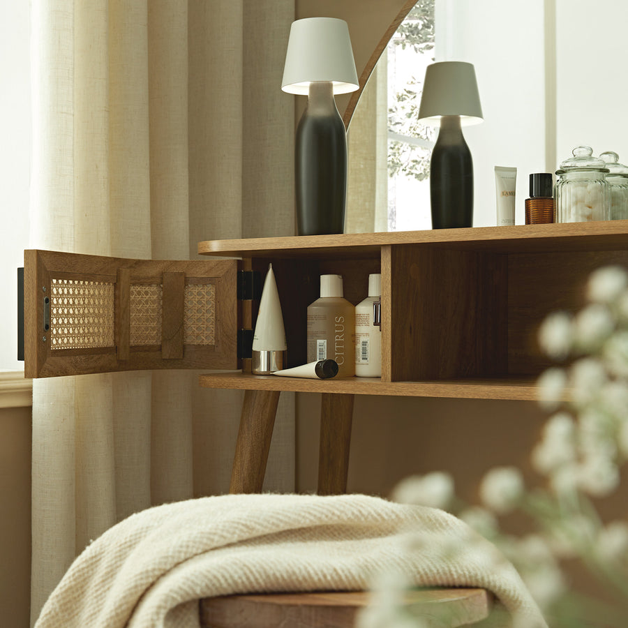 Izzy Curved Rattan Dressing Table, Natural