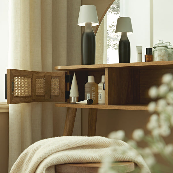 Izzy Curved Rattan Dressing Table, Natural