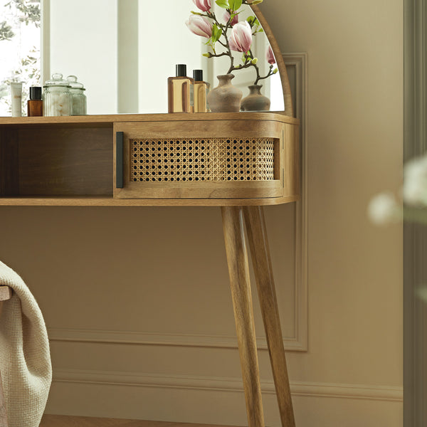 Izzy Curved Rattan Dressing Table, Natural