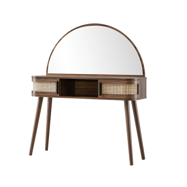 Izzy Curved Rattan Dressing Table, Walnut