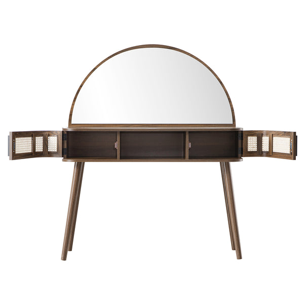 Izzy Curved Rattan Dressing Table, Walnut
