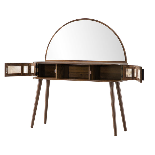 Izzy Curved Rattan Dressing Table, Walnut