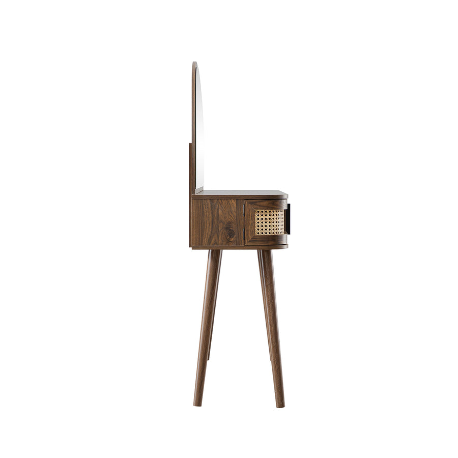 Izzy Curved Rattan Dressing Table, Walnut