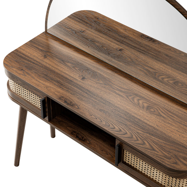 Izzy Curved Rattan Dressing Table, Walnut