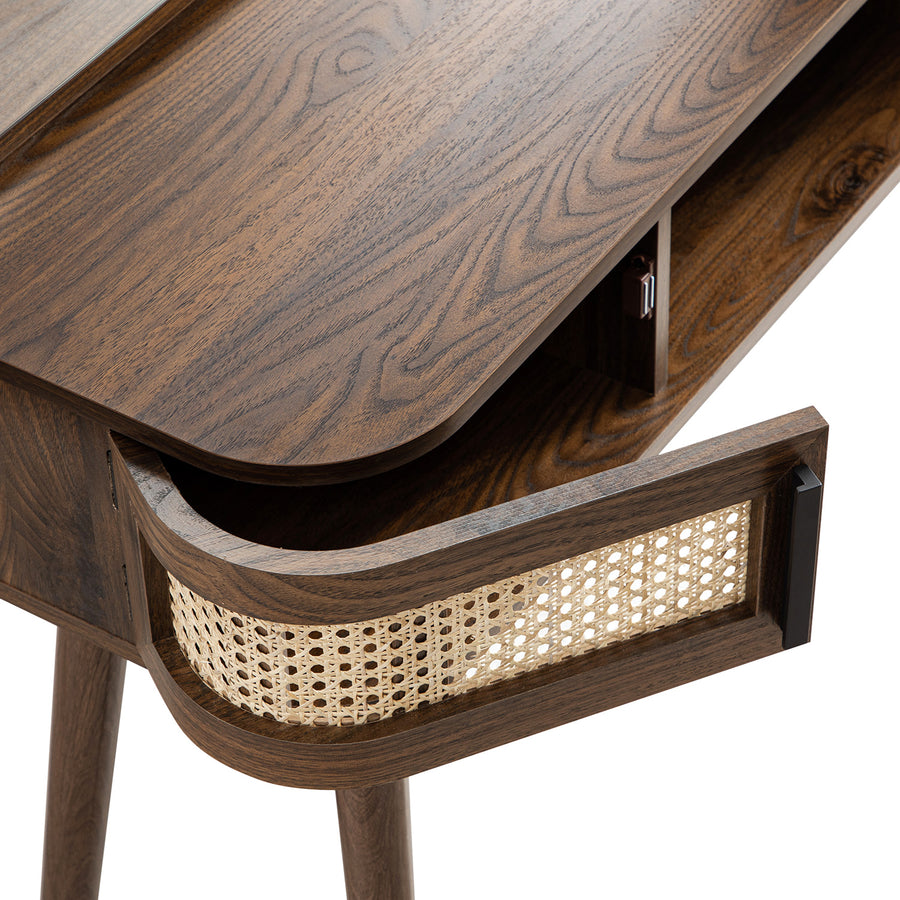 Izzy Curved Rattan Dressing Table, Walnut