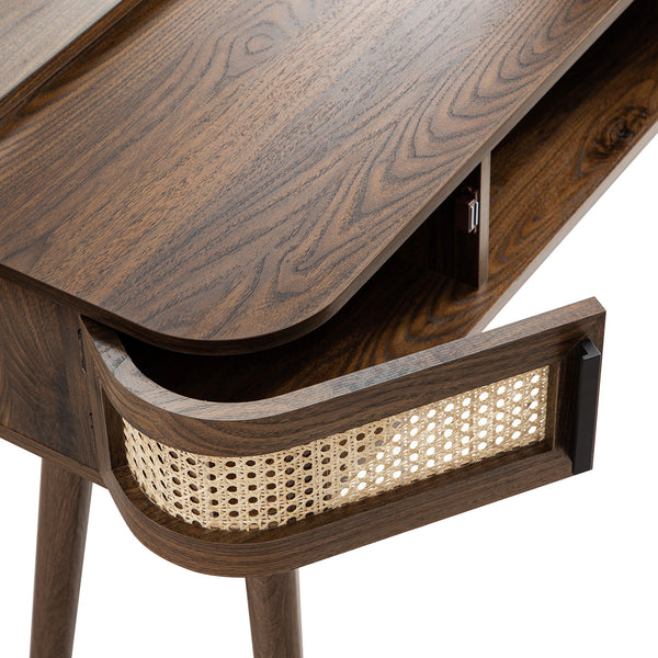 Izzy Curved Rattan Dressing Table, Walnut