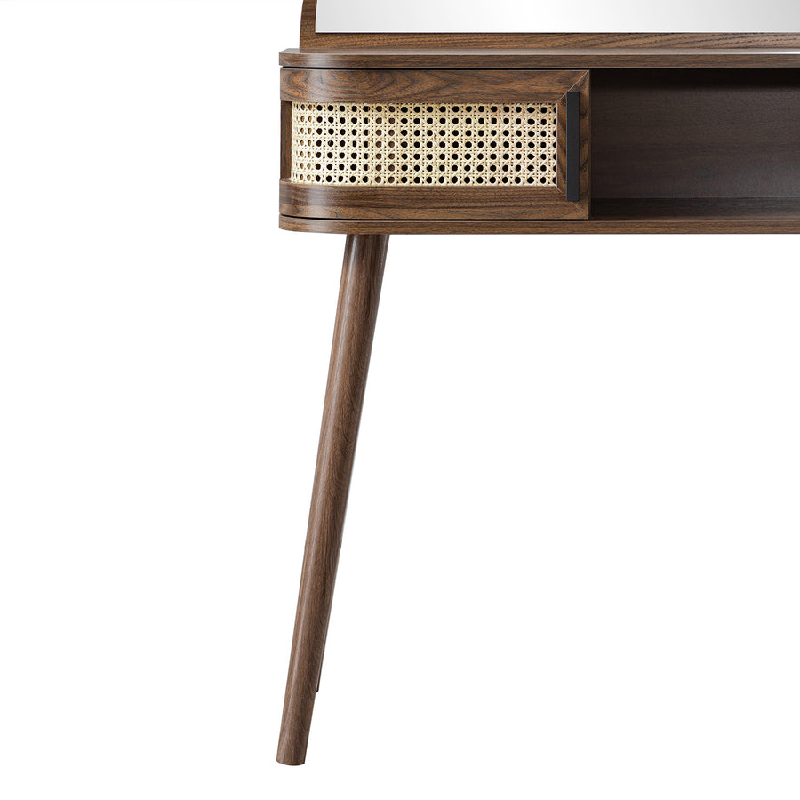 Izzy Curved Rattan Dressing Table, Walnut