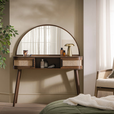 Izzy Curved Rattan Dressing Table, Walnut