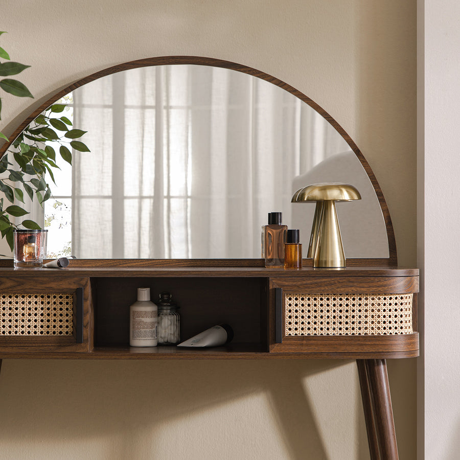 Izzy Curved Rattan Dressing Table, Walnut