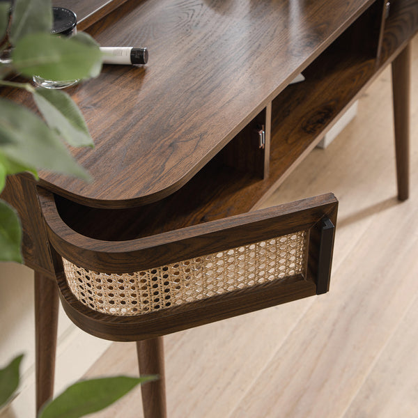 Izzy Curved Rattan Dressing Table, Walnut