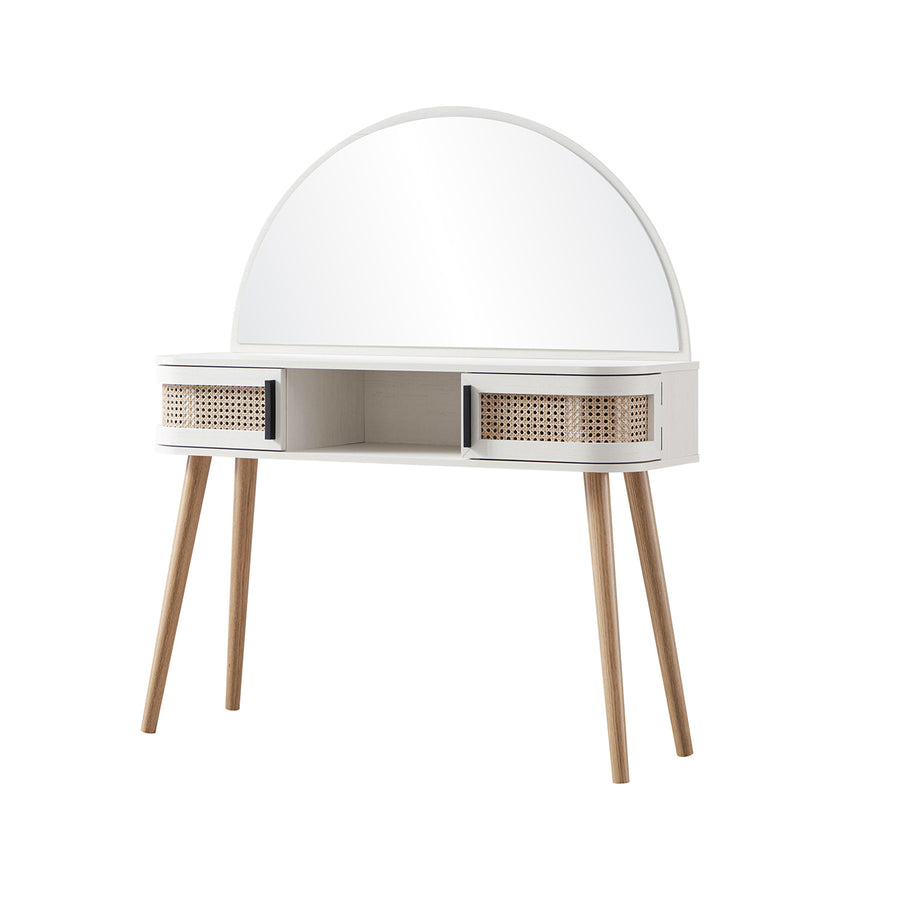 Izzy Curved Rattan Dressing Table, White
