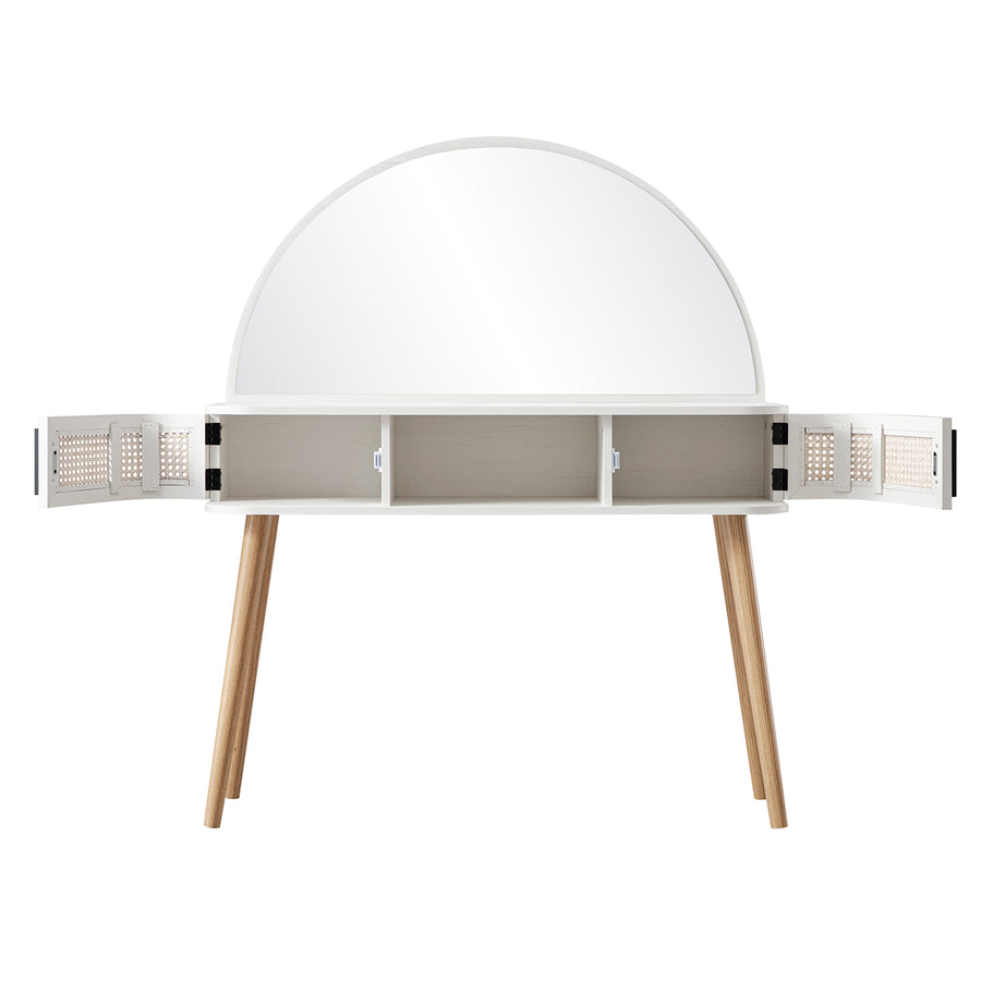 Izzy Curved Rattan Dressing Table, White