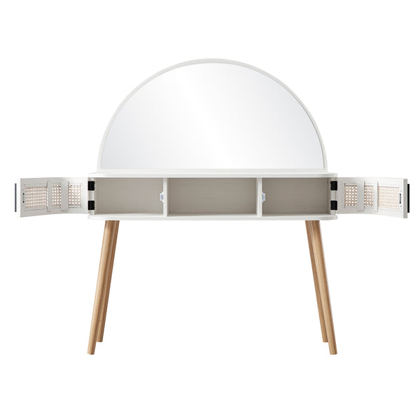 Izzy Curved Rattan Dressing Table, White
