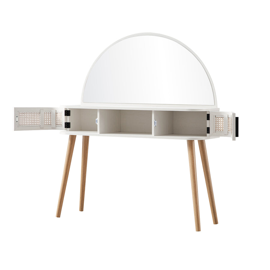 Izzy Curved Rattan Dressing Table, White