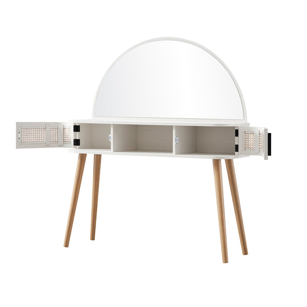Izzy Curved Rattan Dressing Table, White