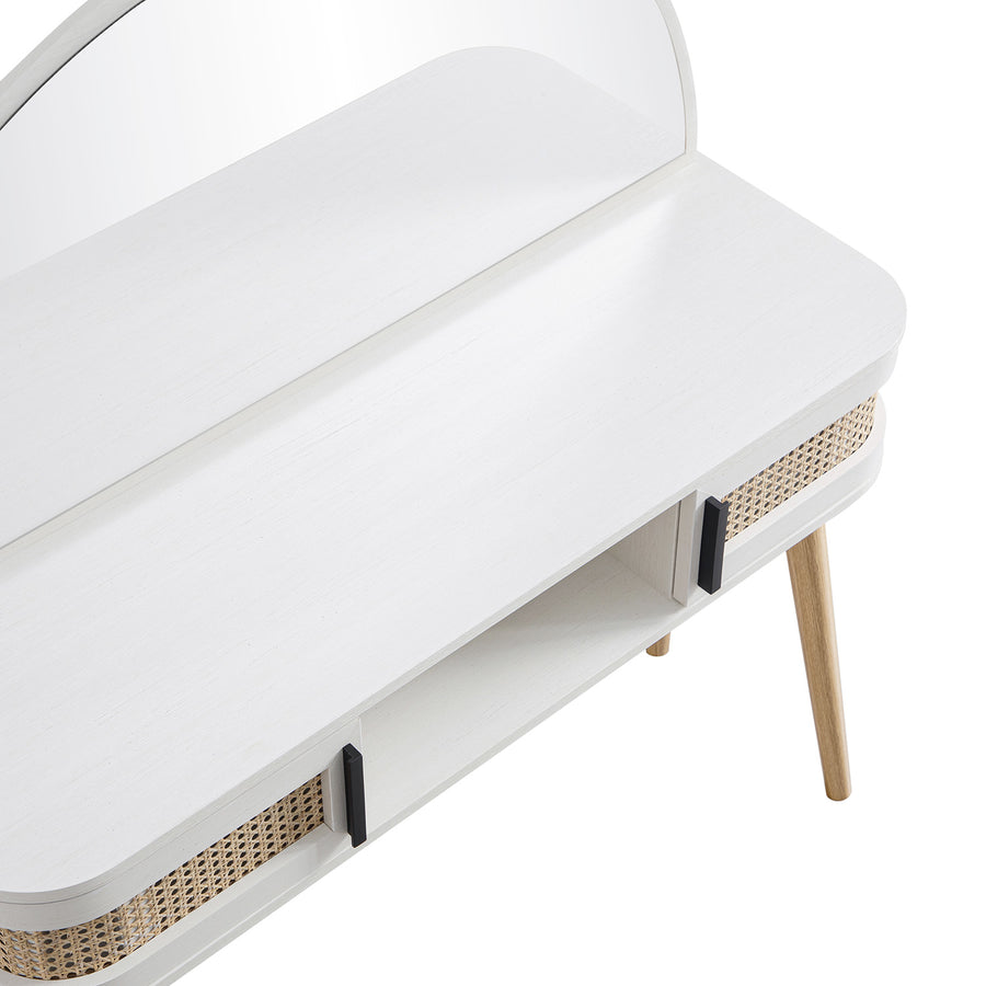 Izzy Curved Rattan Dressing Table, White