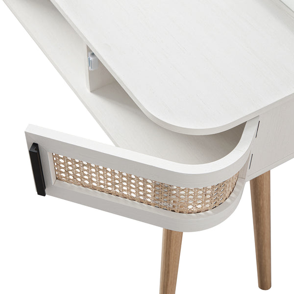 Izzy Curved Rattan Dressing Table, White