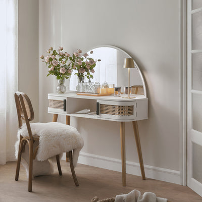 Izzy Curved Rattan Dressing Table, White
