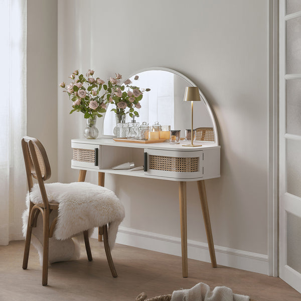 Izzy Curved Rattan Dressing Table, White