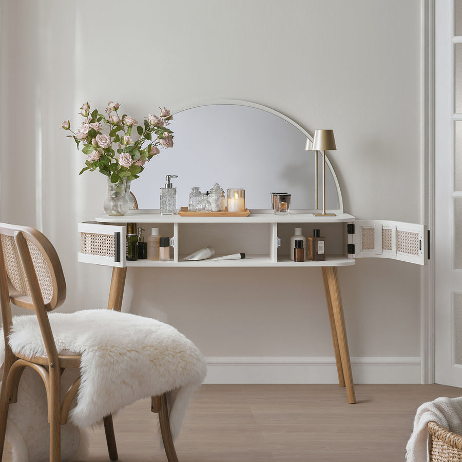 Izzy Curved Rattan Dressing Table, White