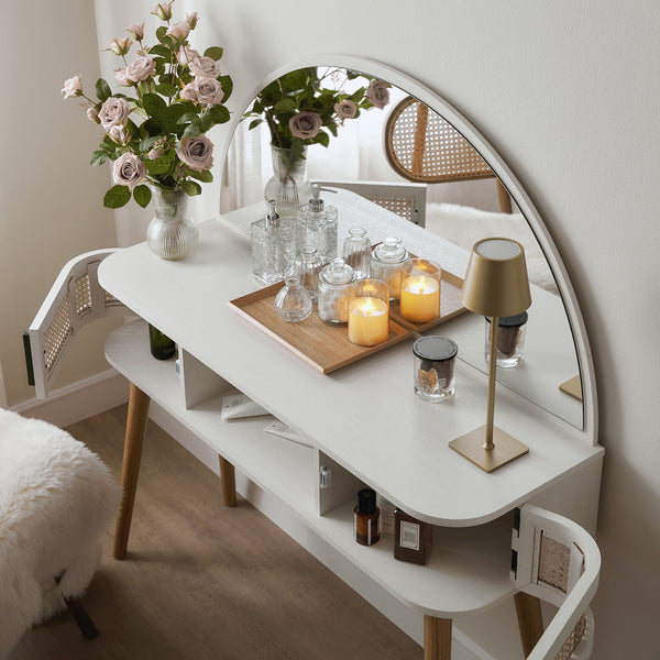 Izzy Curved Rattan Dressing Table, White