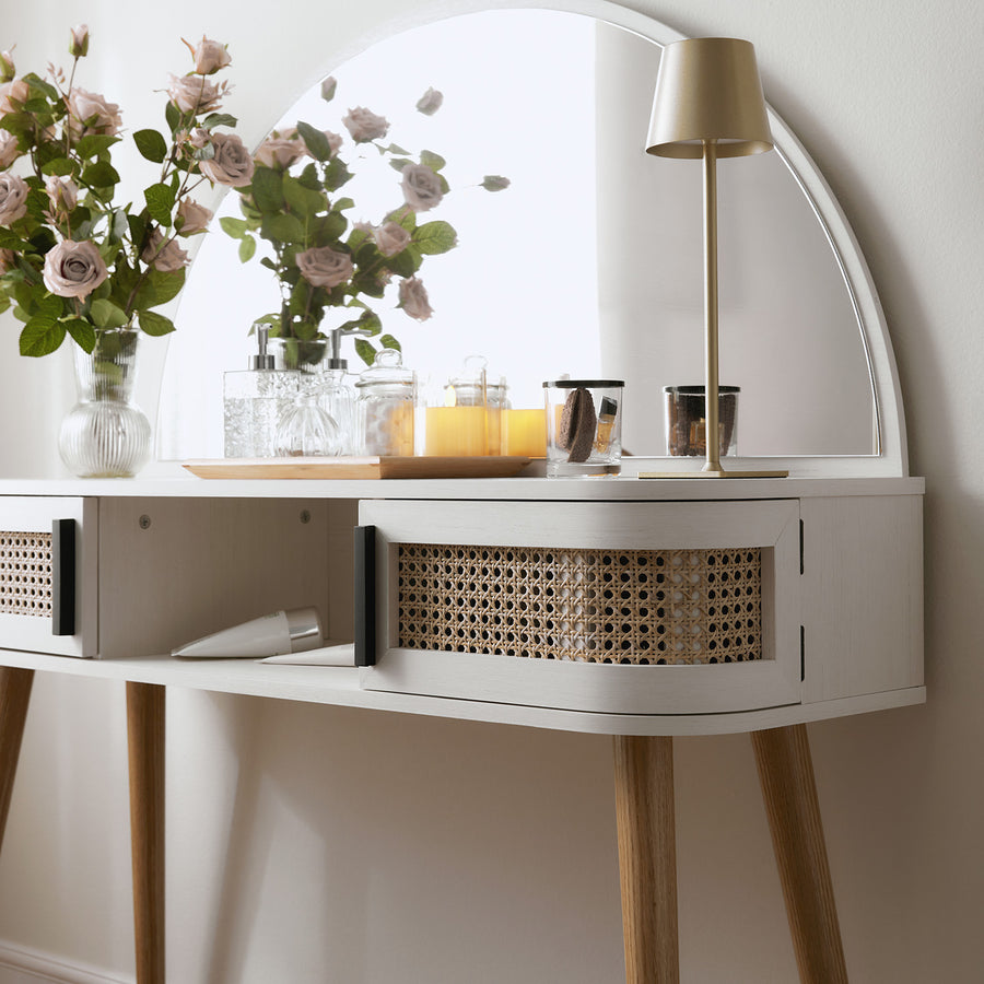Izzy Curved Rattan Dressing Table, White