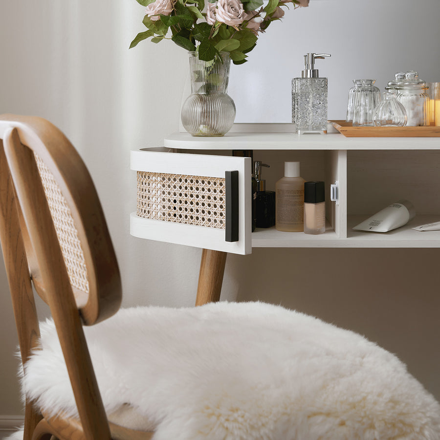 Izzy Curved Rattan Dressing Table, White