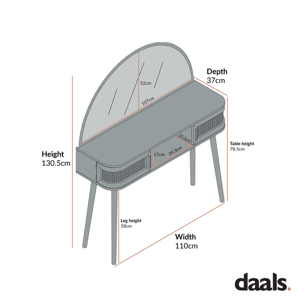 Izzy Curved Rattan Dressing Table, Natural