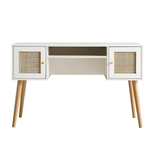 Frances Woven Rattan 2-Door Desk, White