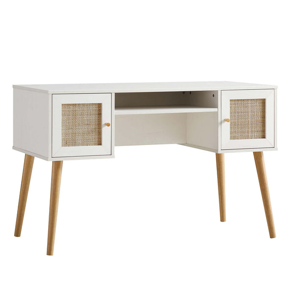Frances Woven Rattan 2-Door Desk, White