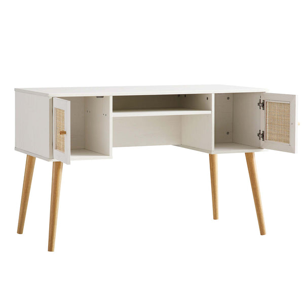 Frances Woven Rattan 2-Door Desk, White