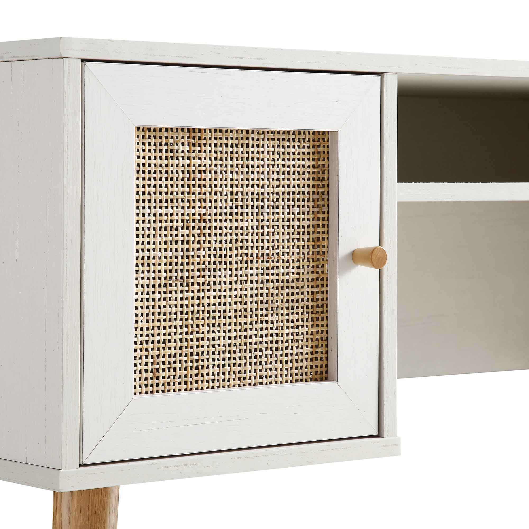 Frances Woven Rattan 2-Door Desk, White | daals