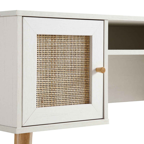 Frances Woven Rattan 2-Door Desk, White
