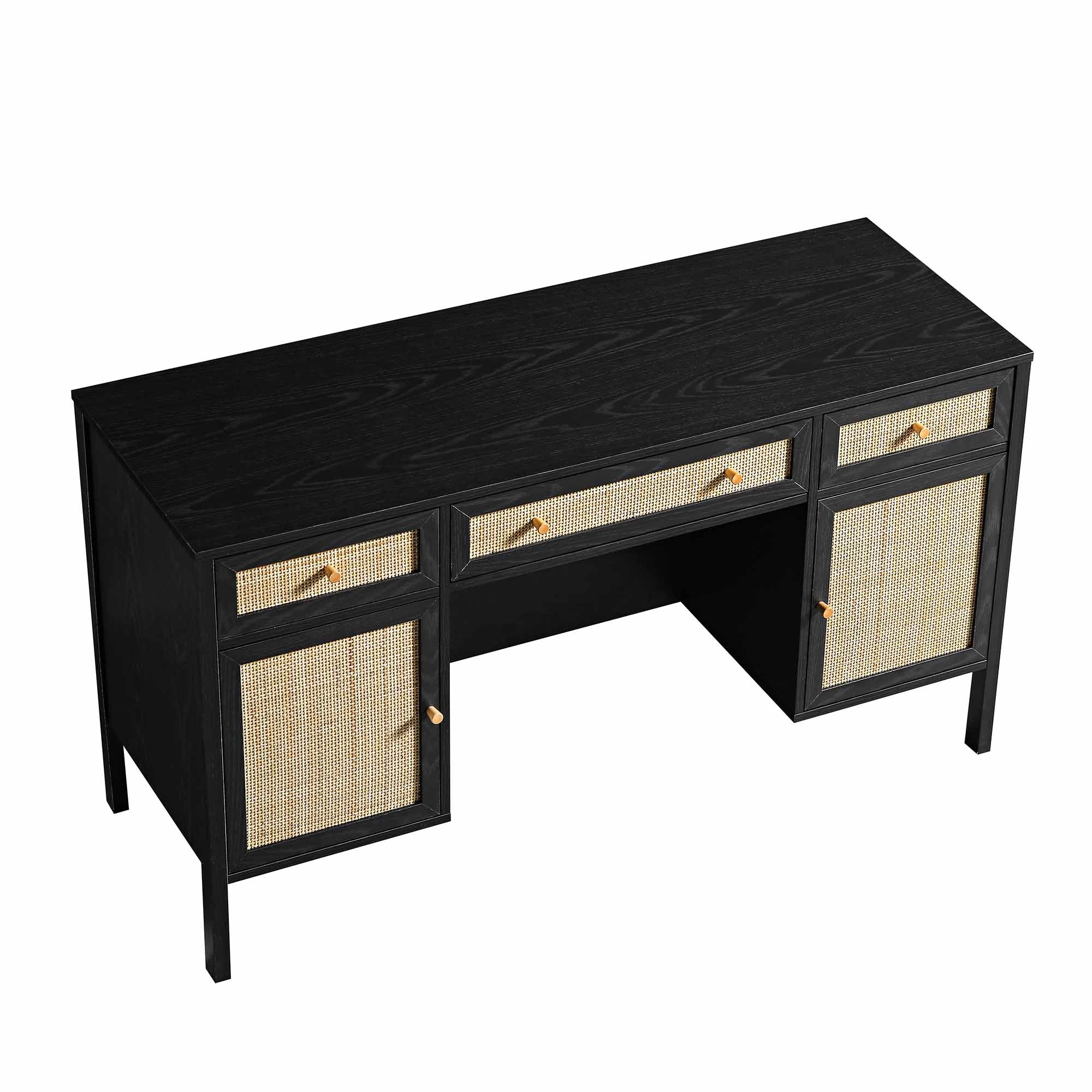 Frances Woven Rattan 3-Drawer Desk, Black | daals