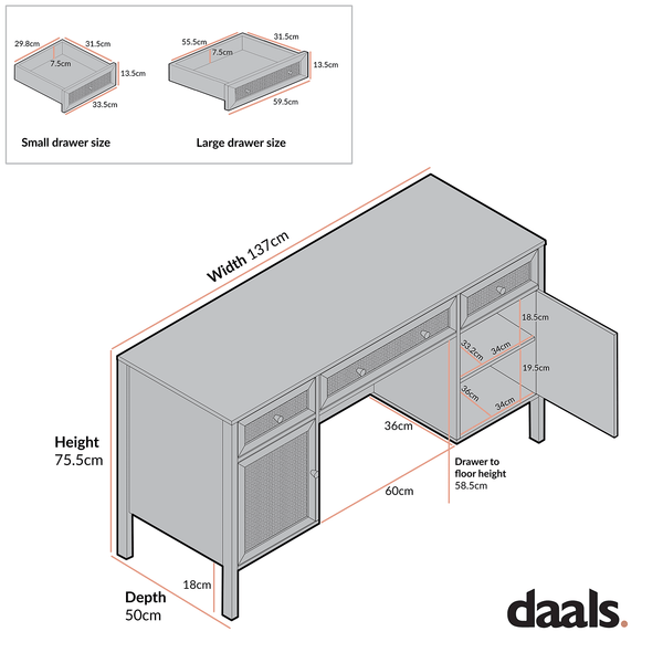 Frances Woven Rattan 3-Drawer Desk, White