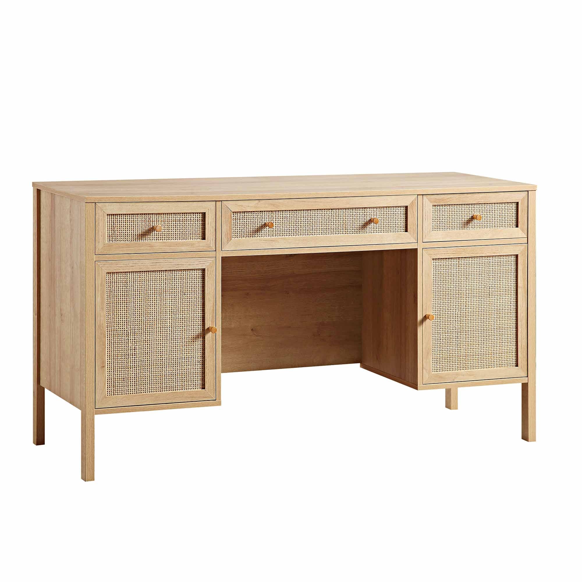 Frances Woven Rattan 3-Drawer Desk, Natural | daals