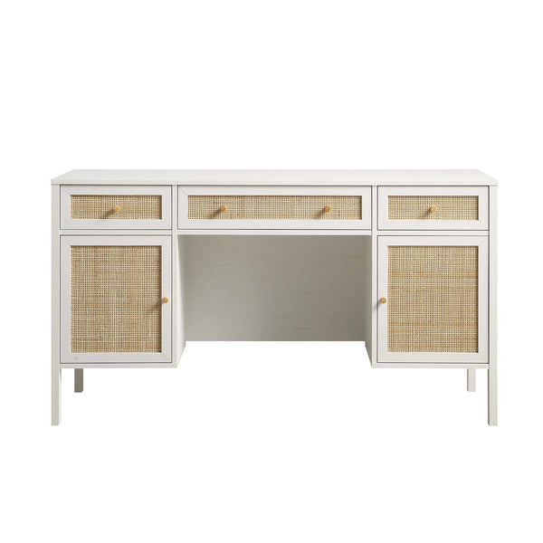 Frances Woven Rattan 3-Drawer Desk, White