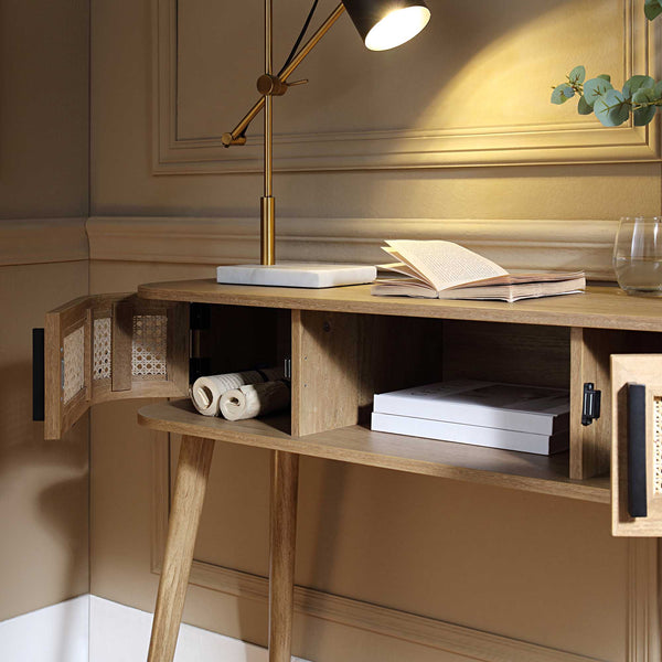 Izzy Curved Rattan 2-Door Table, Natural