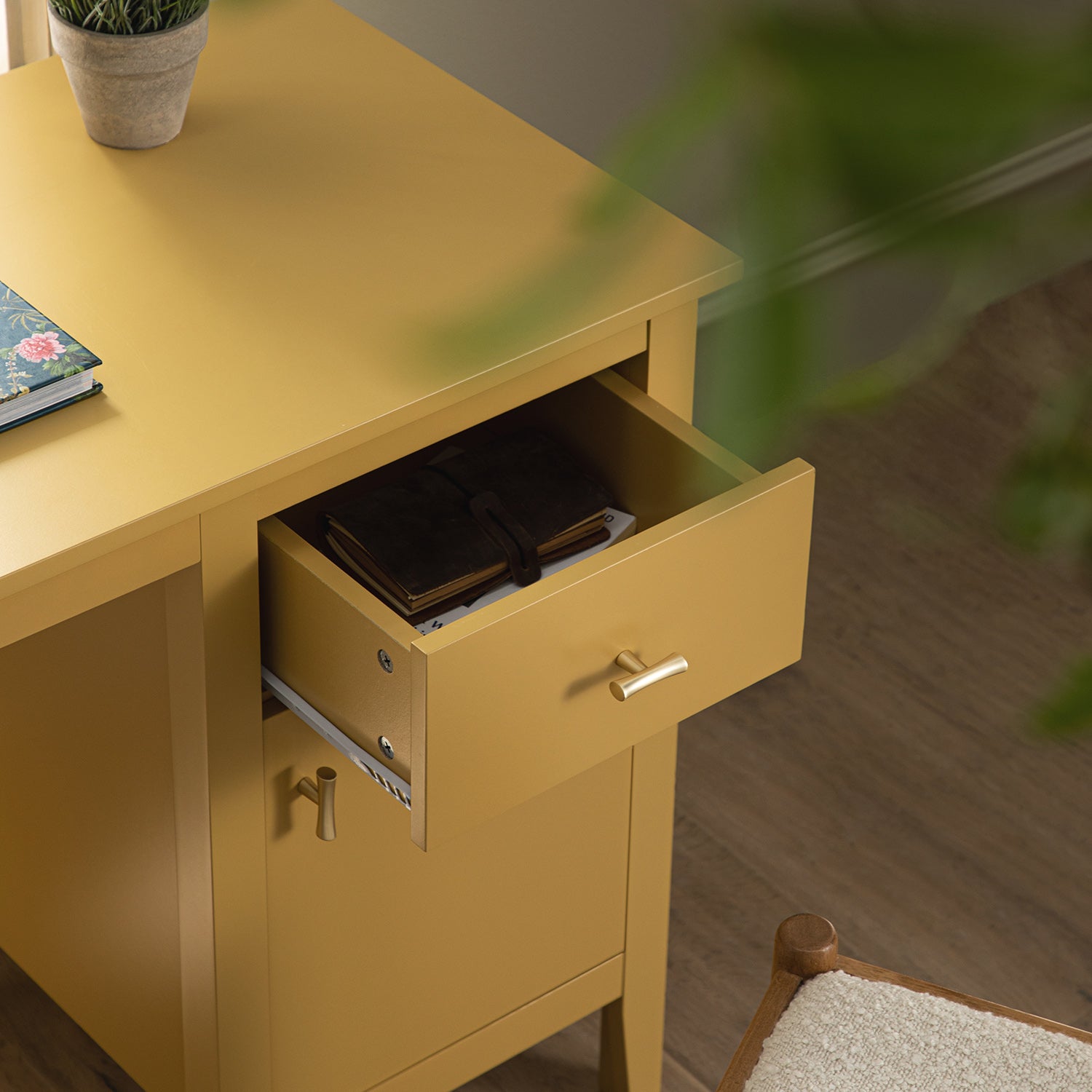 Oakham Writing Desk, Rattan Yellow